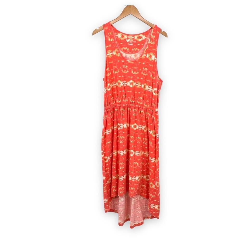 Natural Reflections dress L sleeveless ikat maxi high low hem beach vacation NEW